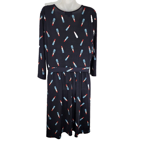 Forever 21 Plus Womens Dress 3X Black Lipstick Faux Wrap 3/4 Sleeve Fit N Flare - Picture 2 of 11